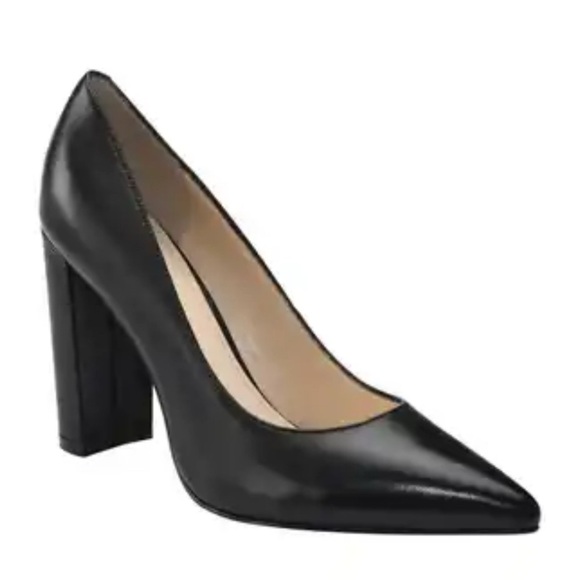 Marc Fisher Shoes - MARC FISHER $150 Women's Black LEATHER Chunky Block Heels Pumps Shoes Size 6